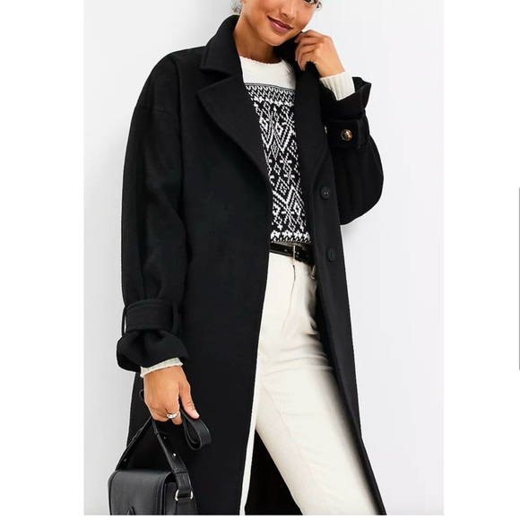 Loft Modern Tie Waist Trench Coat in black wool blend - Picture 2 of 6